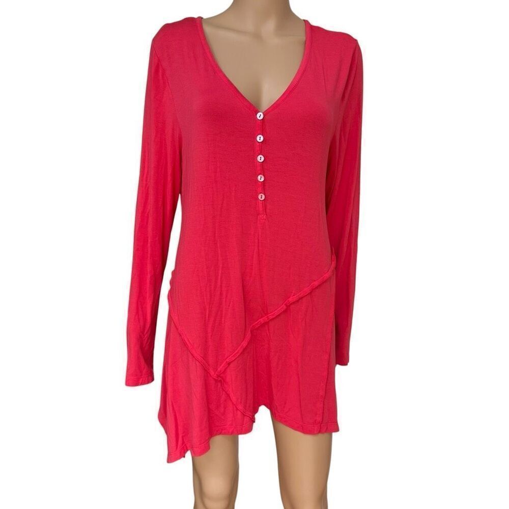 Soft Surroundings pink V-neck tunic top asymmetrical hem  size L